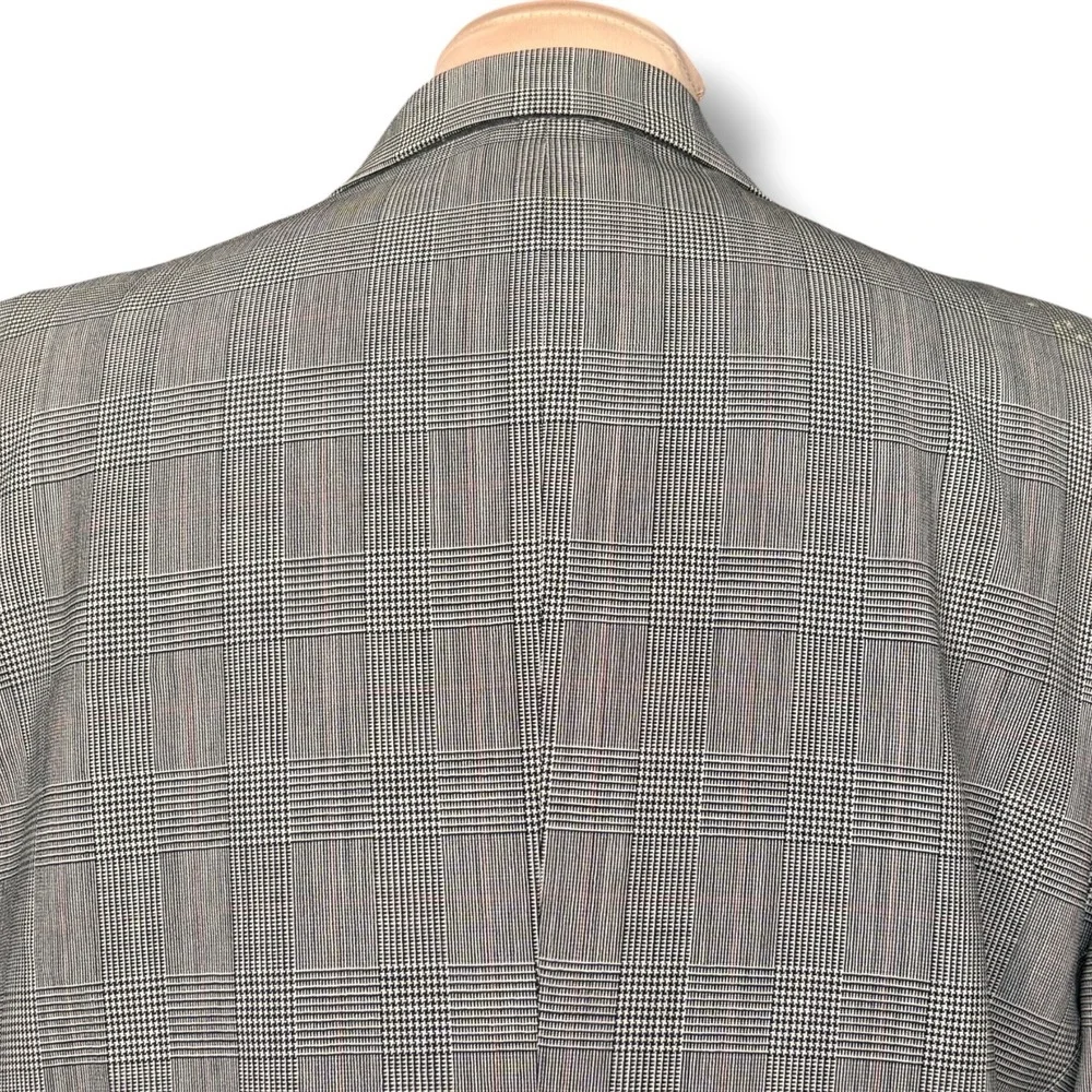 Vintage Woolmark Pure Wool Glen Plaid Blazer Jacket Grey Men 46L 23x34 Preppy